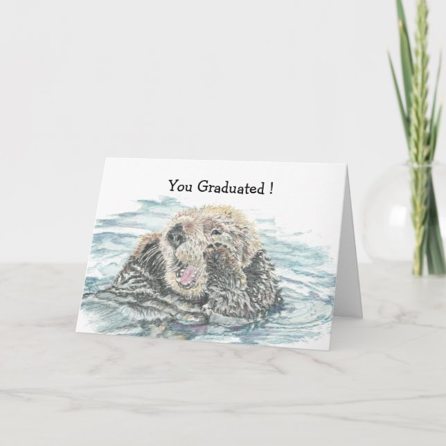 Carte Graduation Congrats Cute Excited Otter Humorous (Devant)