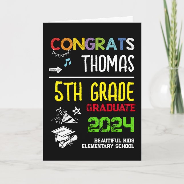 Carte Graduation de 5e année Garçon Salutation (Devant)