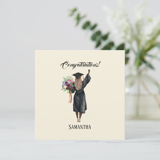 Carte Graduation de l'aquarelle personnalisée (7) (Debout devant)