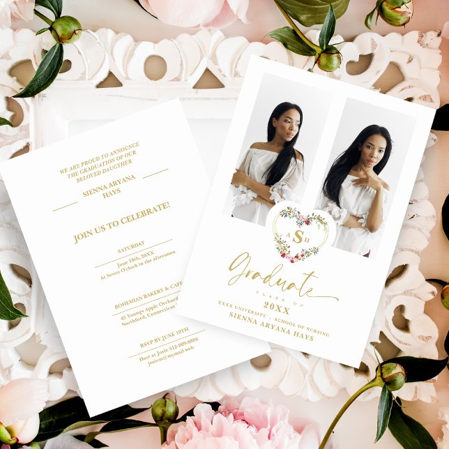 Carte Graduation fantaisie Romantique Floral Heart 2 Pho (Créateur téléchargé)