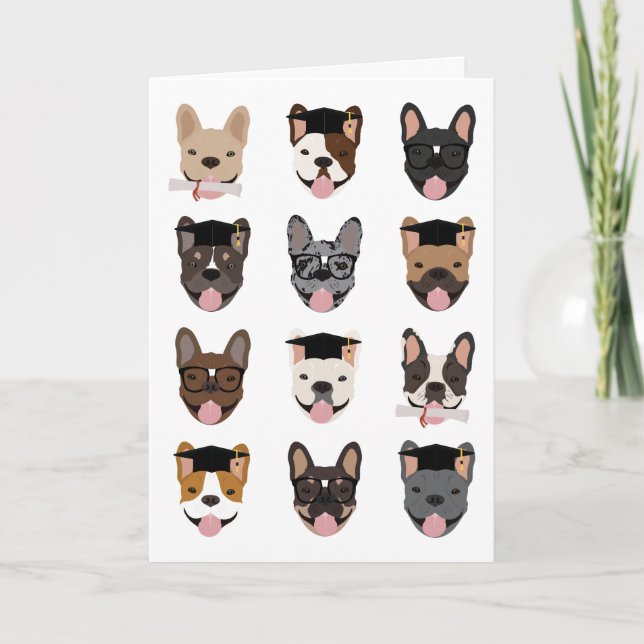 Carte Graduation Français Bulldog face aux (Devant)