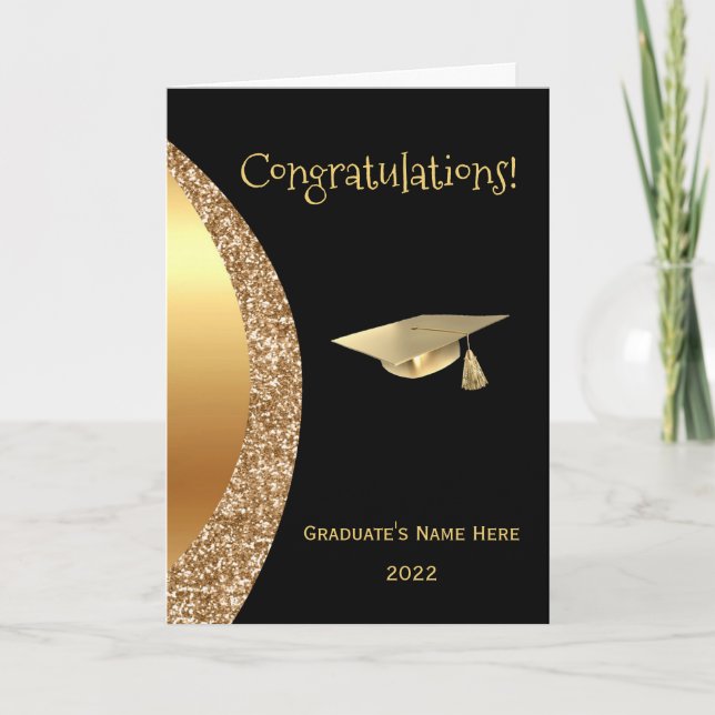 Carte Graduation Gold Black Wave (Devant)