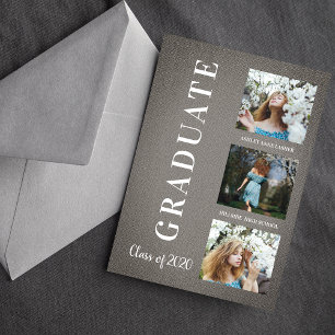 Carte Graduation Gris Textile Trois séances photo