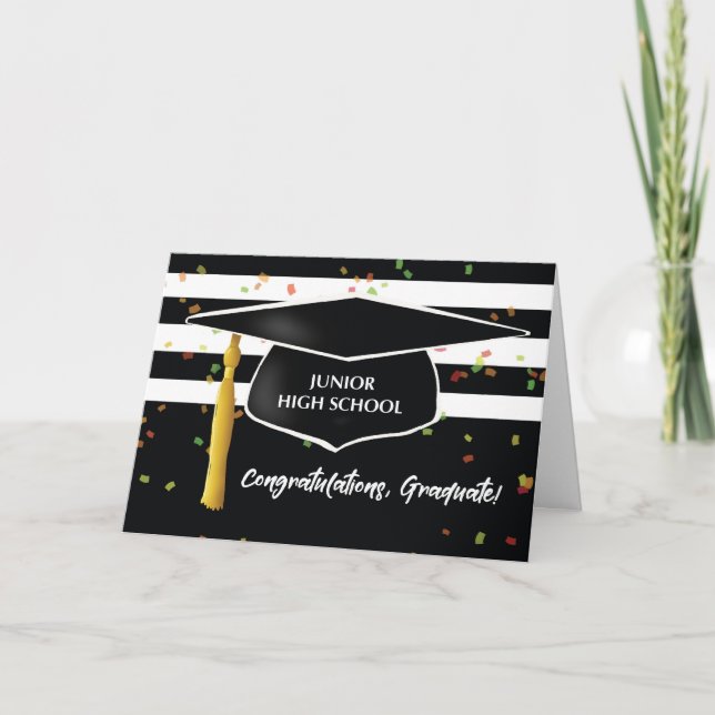Carte Graduation Junior High School avec Casquette noir  (Devant)