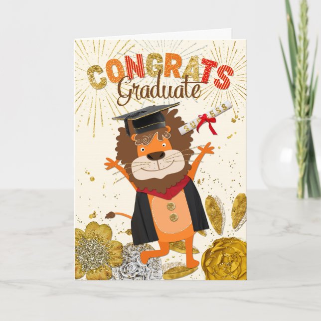 Carte Graduation - Lion Cartoon Roaring Success (Devant)