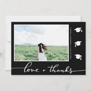 Carte Graduation Love And Thanks Script Photo Black