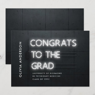Carte Graduation néon blanc brillant congrès moderne