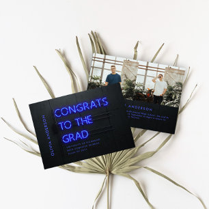 Carte Graduation néon noir bleu félicitations moderne 2