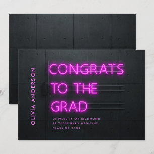 Carte Graduation néon rose brillant congrès moderne