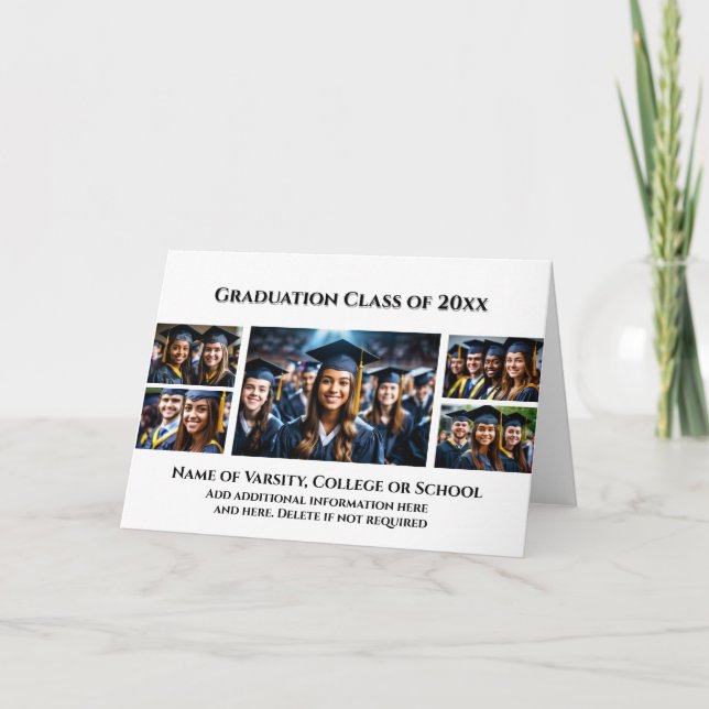 Carte Graduation personnalisée 5 photo collage blanc noi (Devant)