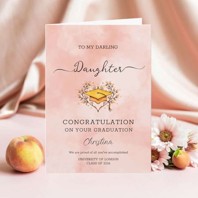 Carte Graduation personnalisée de la fille chère de la p (Send heartfelt congratulations with our custom peach card.)
