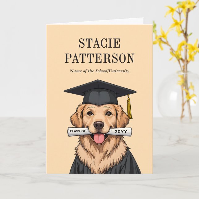 Carte Graduation personnalisée mignon Golden Retriever C (Fleur jaune)