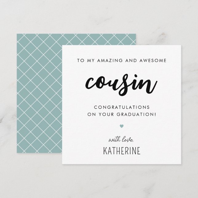 Carte Graduation personnalisée moderne et mignonne Cousi (Devant / Derrière)