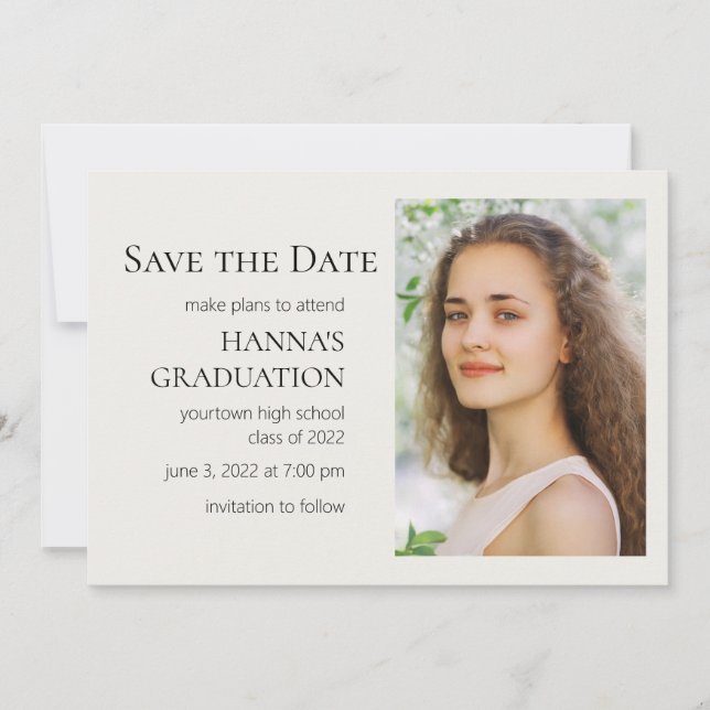 Carte Graduation photo couleur blanche modifiable (Devant)