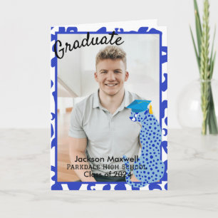 Carte Graduation Photo Empreinte de léopard bleu