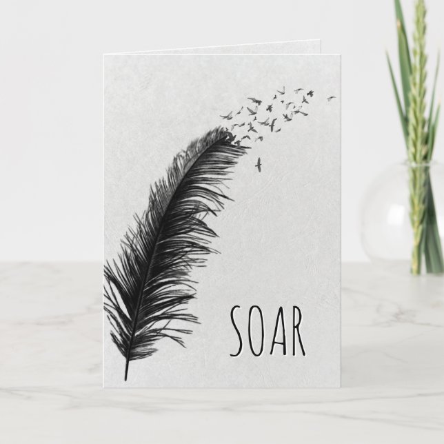 Carte Graduation Plumes noires avec oiseaux (Devant)