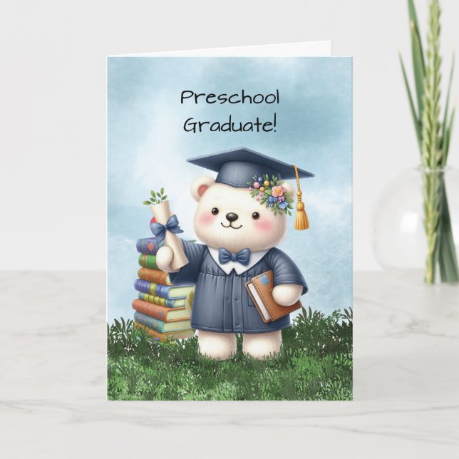 Carte Graduation préscolaire Fille Ours Félicitations (Devant)