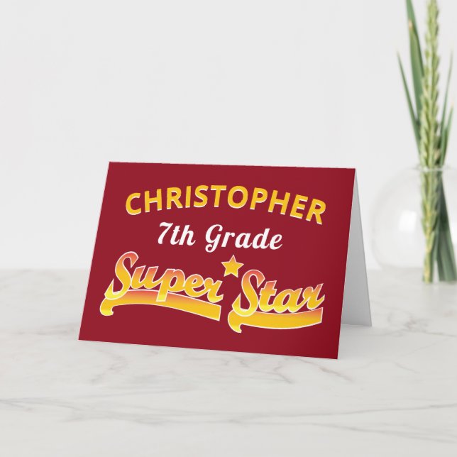Carte Graduation Rouge 7e année Étoile du collège (Devant)