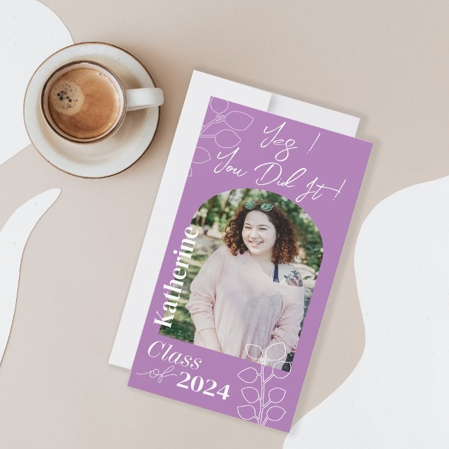 Carte Graduation Simple Foliage Lavande ("Yes you did it !" modern simple graduation
card for your friends. )