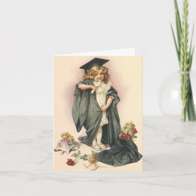 Carte Graduation vintage, Fille portant un Casquette et  (Devant)
