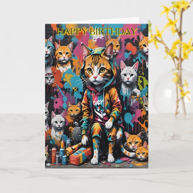 Carte Graffiti Artist Street Chat Jalon Anniversaire (Fleur jaune)