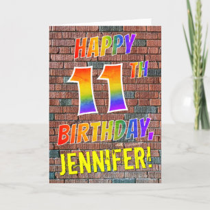 Carte Graffiti Inspiré arc-en-ciel Look HAPPY 11E ANNIVE
