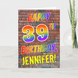 Carte Graffiti Inspiré arc-en-ciel Look HAPPY 39E ANNIVE