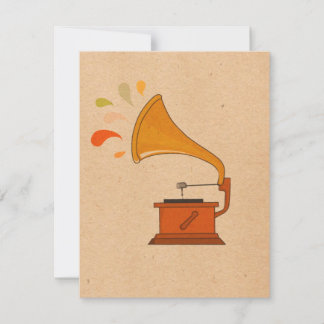 Carte Grammophone vintage avec éclaboussures de musique 