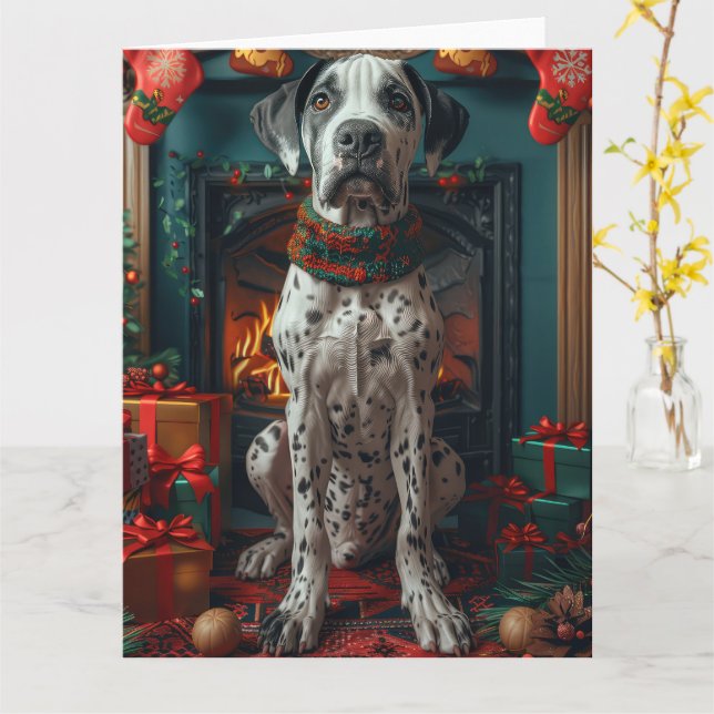 Carte Grand Chien Danois Avec Cheminée Cadeaux De Noël (Fleur jaune)