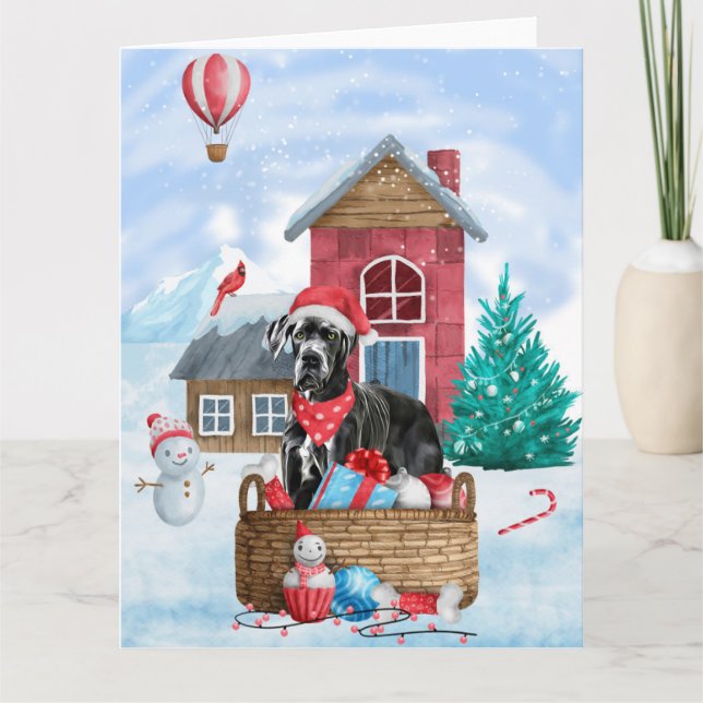 Carte Grand chien Danois dans la neige Maison de chien d (Devant)