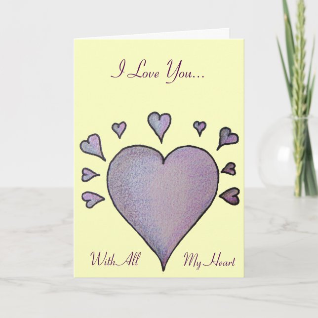 Carte grand coeur pourpre petit coeur original vers d'am (Devant)