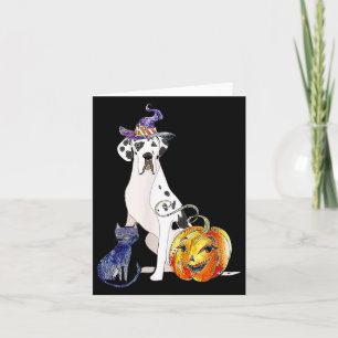 Carte Grand Danois Halloween Chien Arlequin