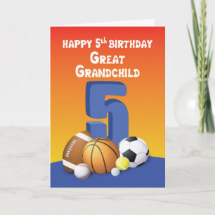 Carte Grand-Enfant, Garçon 5e Anniversaire Sports Balls