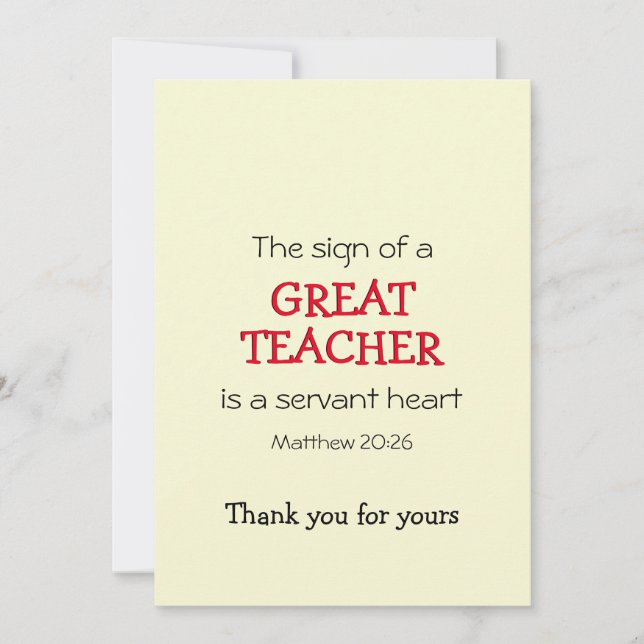 Carte GRAND ENSEIGNANT SERVANT DE COEUR Merci (Devant)