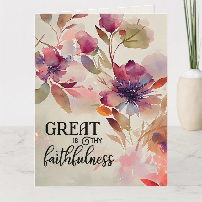 Carte Grand est ta fidélité Christian Hymn Floral (Devant)