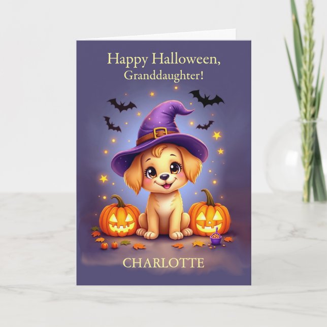 Carte Grand-fille Halloween Nom personnalisable Chiot (Devant)