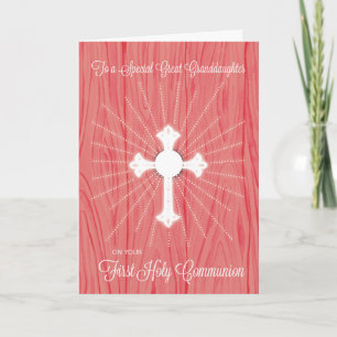 Carte Grand-fille Première communion Croix et rayons