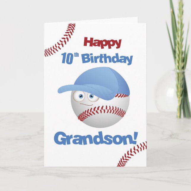 Carte Grand-fils 10e anniversaire drôle visage de baseba (Devant)