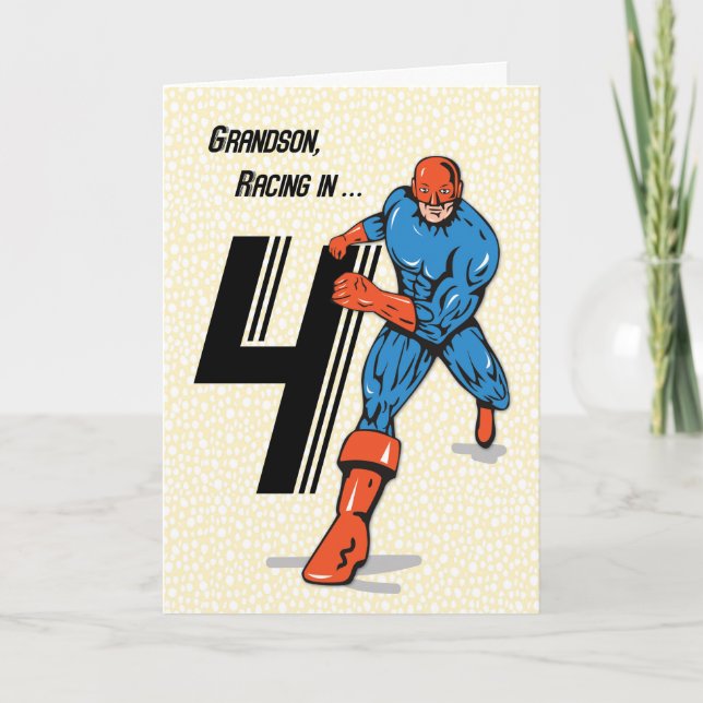 Carte Grand-fils 4e anniversaire Superhero (Devant)