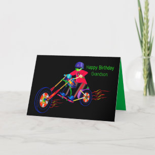 Carte Grand-fils d'Anniversaire, Biker en moto couleur v