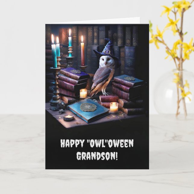 Carte Grand-fils Halloween heureux avec mignon mystique  (Fleur jaune)