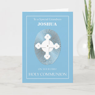 Carte Grand-fils Nom personnalisé Communion Blue avec cr
