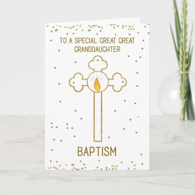 Carte Grand Grand Baptême-fille Croix d'or (Devant)