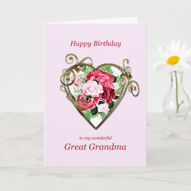 Carte Grand grand-mère Anniversaire Antique Peint Rose (Petite plante)