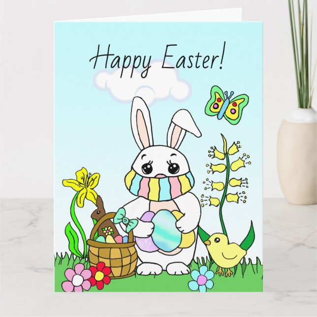 Carte Grand Joyeux Pâques, Lapin de Pâques en Facemask (Devant)