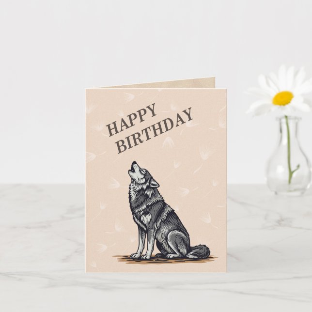 Carte Grand loup gris hurlant la faune Joyeux anniversai (Petite plante)
