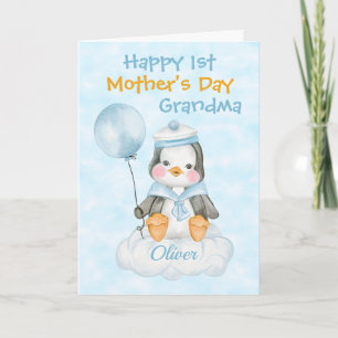 Carte Grand-mère 1er Fête des mères Bleu pingouin
