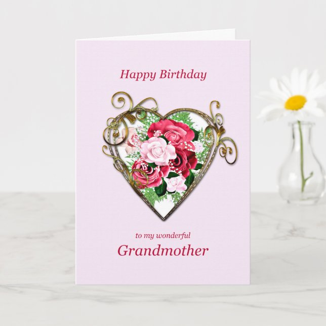 Carte Grand-mère Anniversaire Antique Peint Rose (Petite plante)