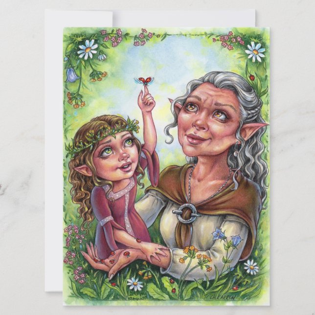 Carte Grand-Mère Avec Petite-Fille Art Card Elfes (Devant)