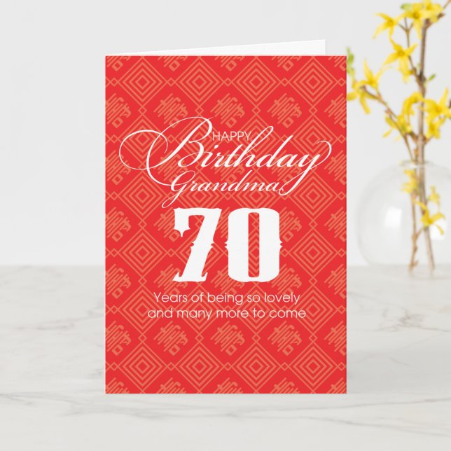 Carte grand-mère chinoise "Longévité" 70e annivers (Fleur jaune)